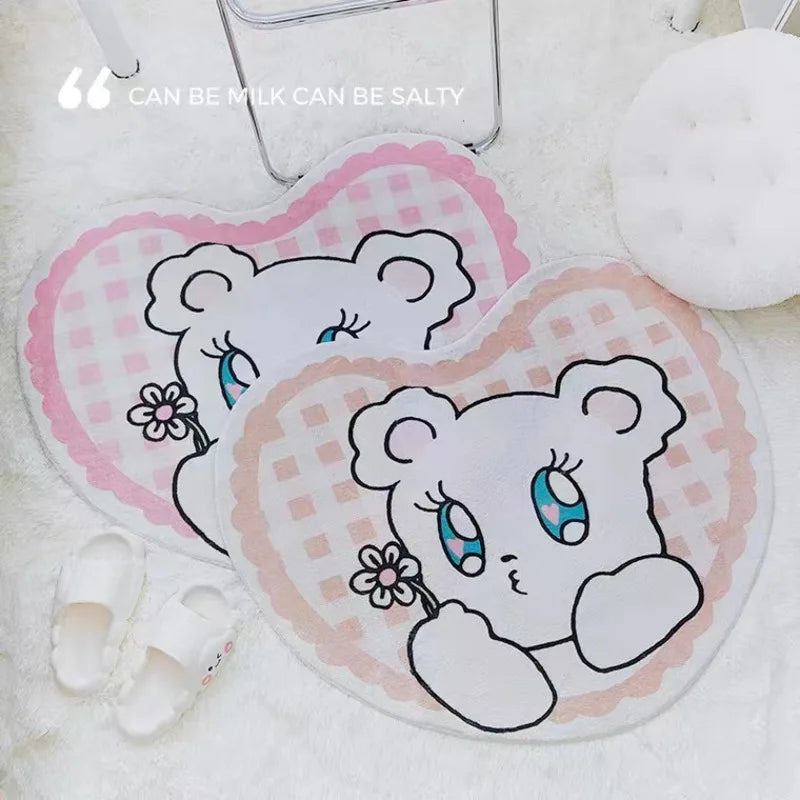 Navak Carpet Cartoon Cute Bear Carpet Animal Heart Shape Carpet Non Slip Machine Washable Bedside Plush Rug Home Decor Room Girl Children Mat
