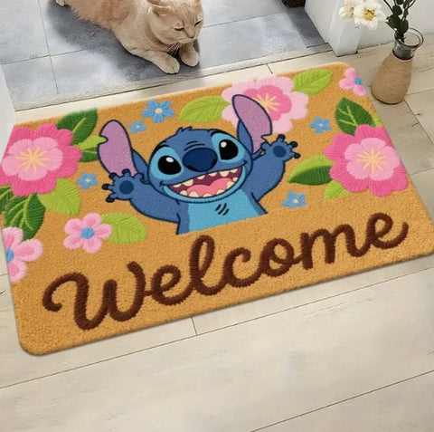 Navak Carpet 1pc Stitch The Movie Welcome Doormat Non-Slip Vibrant Floral Design Machine Washable Easy Clean Home Decoration Children Carpet
