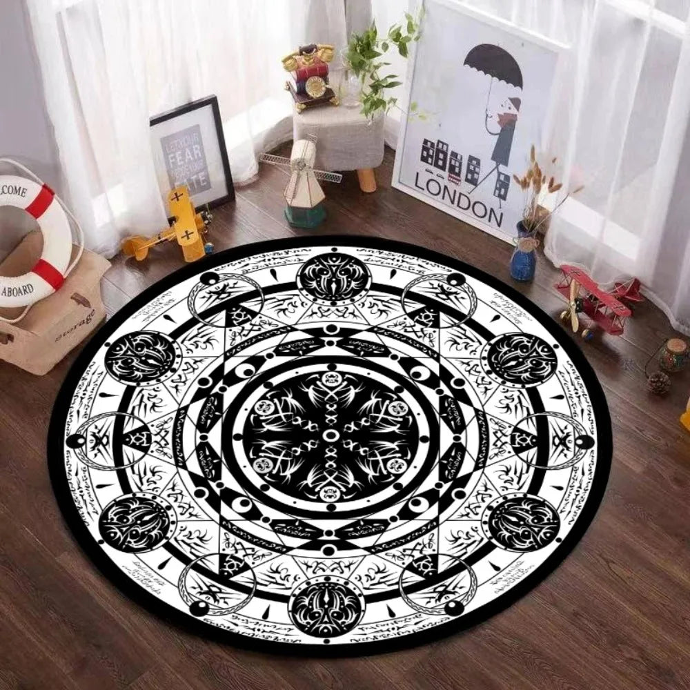 Navak Carpet Mystic Magic Circle Round Theme Interior Non-Slip Rug Bedroom Meditation Zone Ideal Decorative Rug