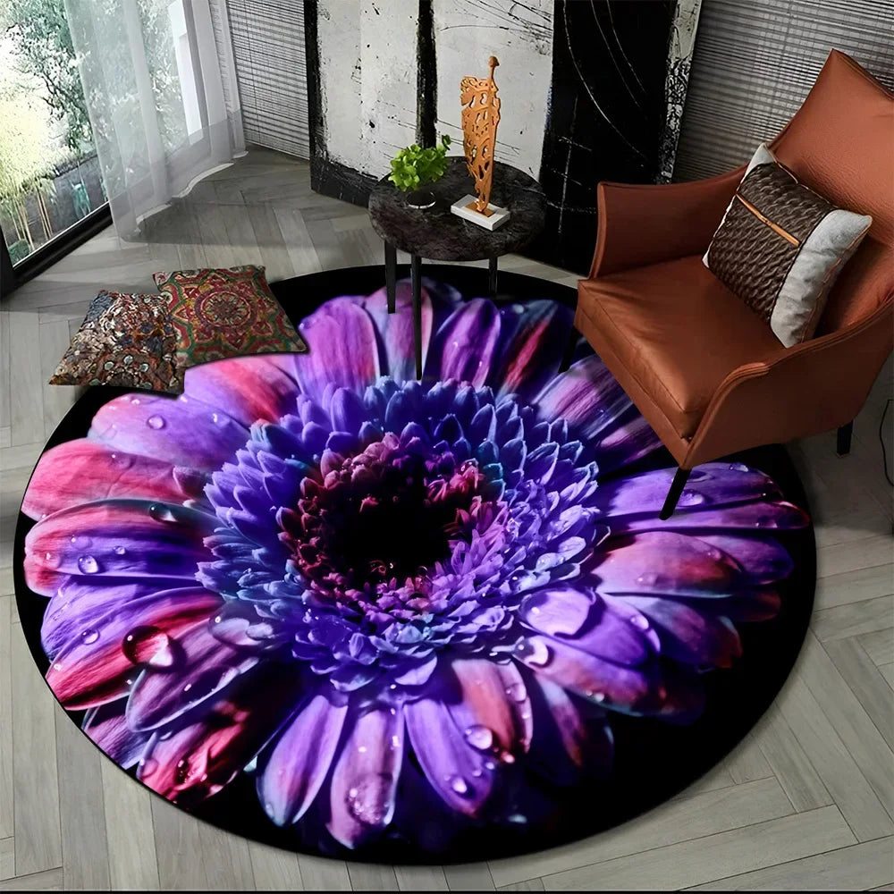 Navak Carpet 3D Luxury Flower Rose Daisy Nordic Round Carpet Rug for Living Room Bedroom Child Playroom Chair Decor,Pet Area Rug Non-slip Mat