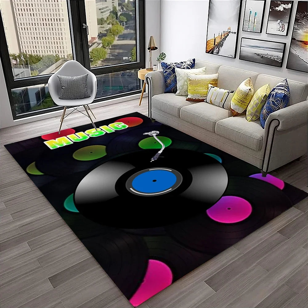 Navak Carpet 3D Retro Vinyl Record Music Art Carpet Rug for Home Living Room Bedroom Sofa Doormat Decor,Kid Play Area Rug Non-slip Floor Mat