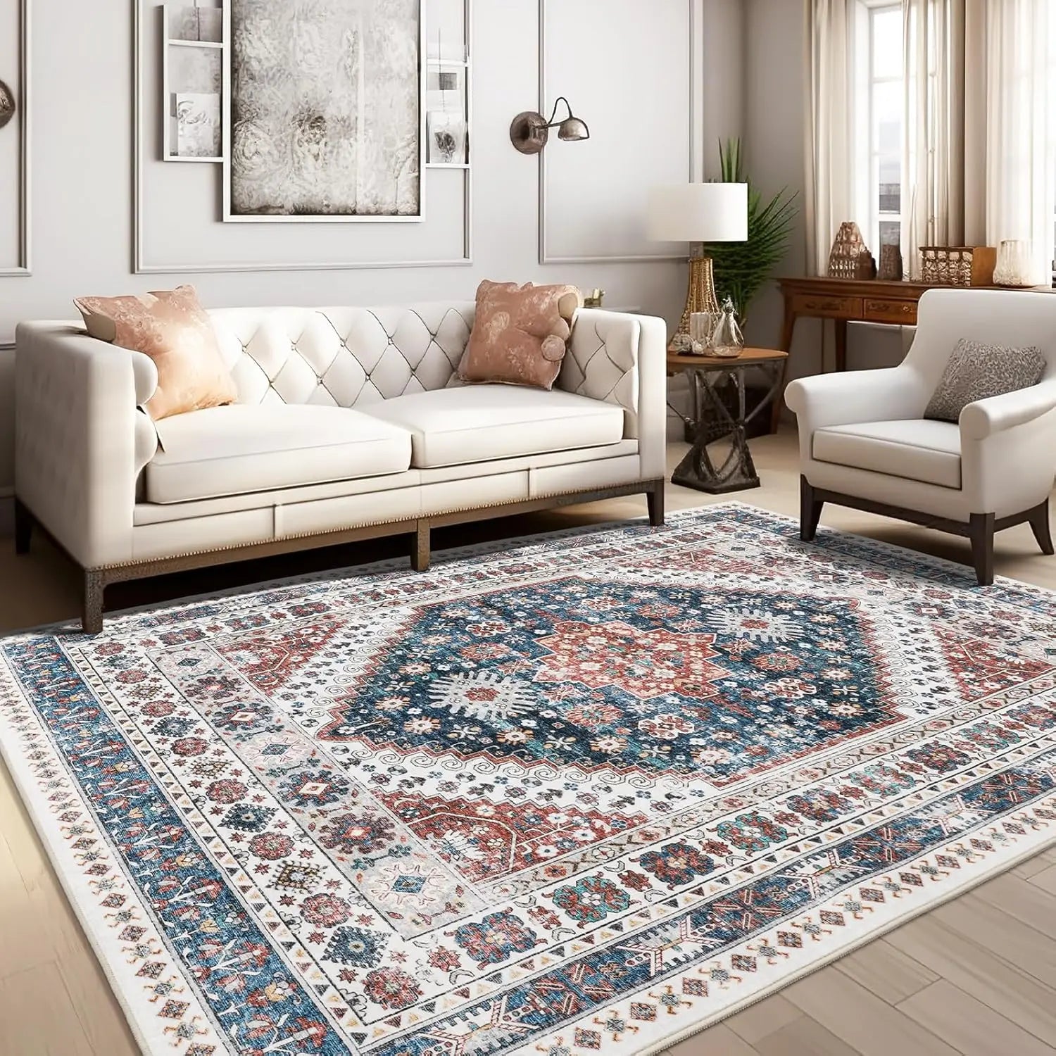 Navak Carpet zesthomeArea Rugs - Ultra-Thin Washble Rug, Stain Resistant Anti Slip Backing Rugs for Living Room,Bedroom, Vintage Home De