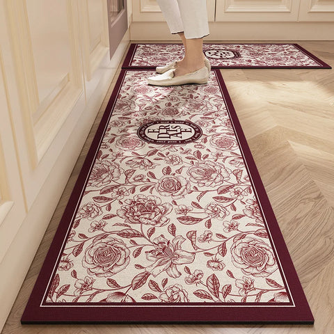 Navak Carpet Rugs for Kitchen Floor Mat Pvc Leather Waterproof Non-slip Long Rug Anti-fatigue Foot Mats Pink Flower Home Decor Vinyl Carpet