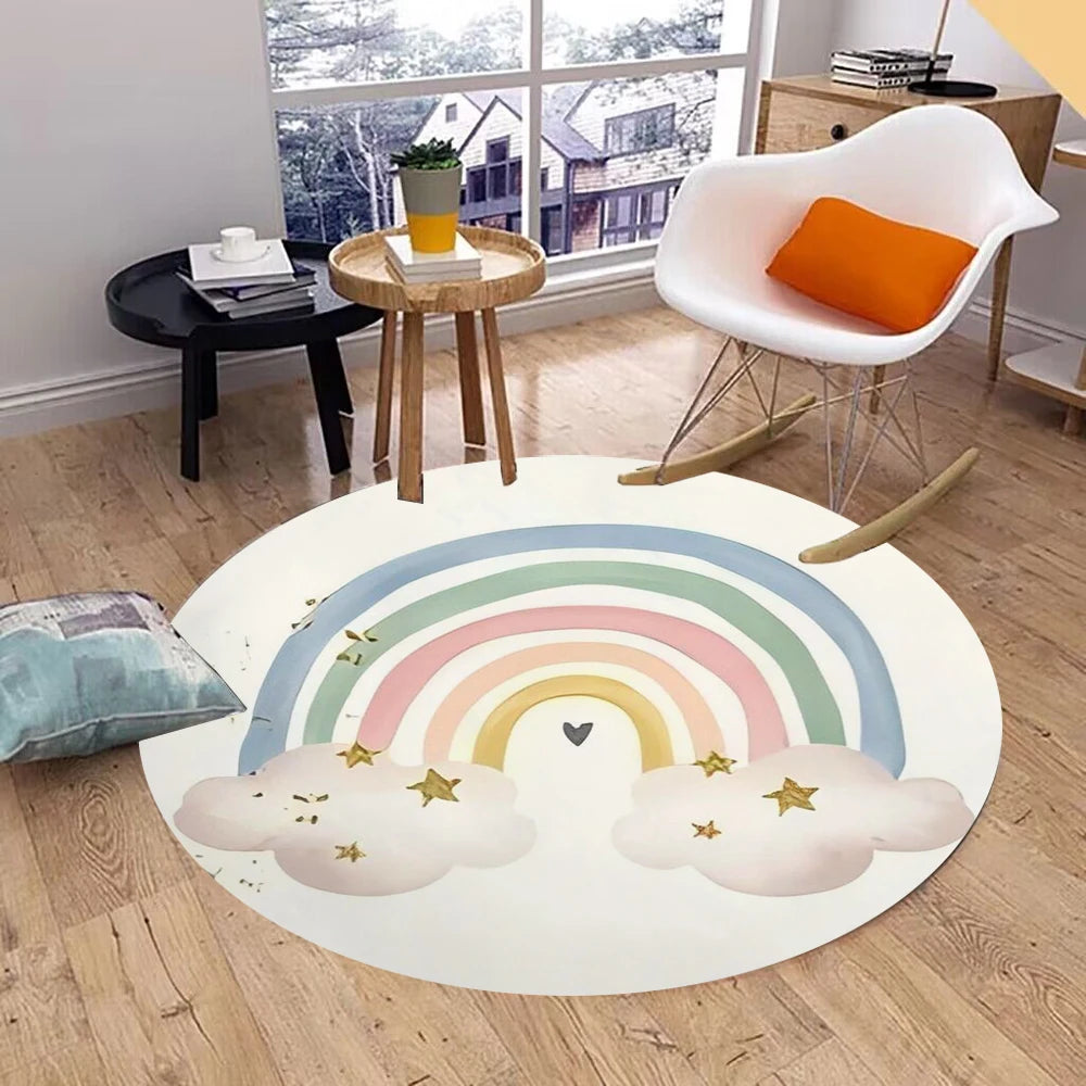 Navak Carpet Rainbow Round Carpet Washable Bedroom Rug Chair Swivel Floor Mat Bedroom Living Room Funny Children's Room Floor Mats