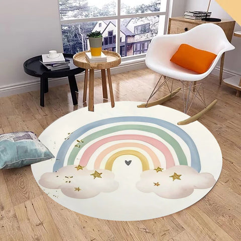 Navak Carpet Rainbow Round Carpet Washable Bedroom Rug Chair Swivel Floor Mat Bedroom Living Room Funny Children's Room Floor Mats