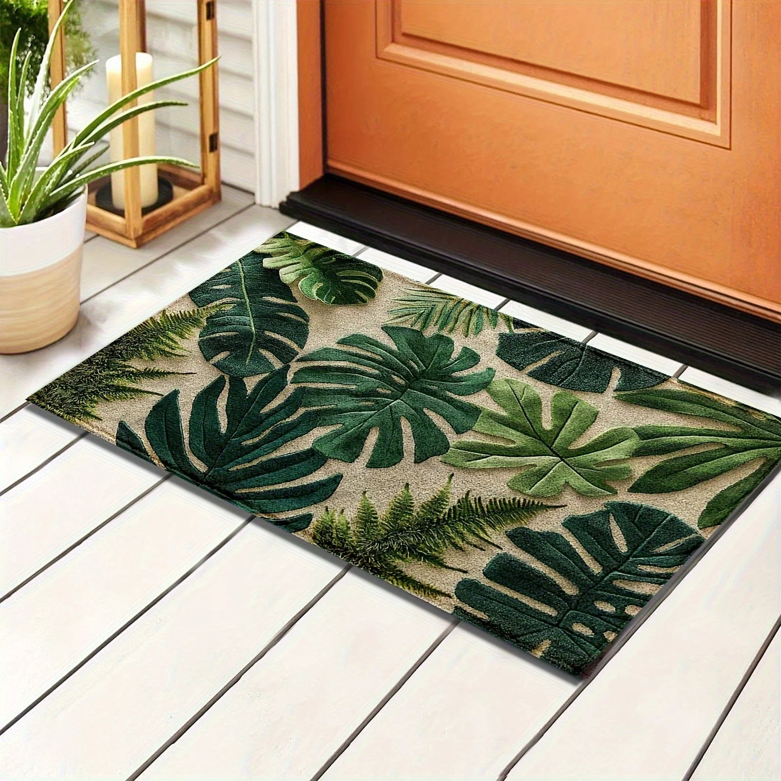 Navak Carpet 1 Tropical Green Plant Pattern Rectangular Bath Mat- Machine Washable Polyester Non-Slip Backing Soft Plush Texture for Bathroom