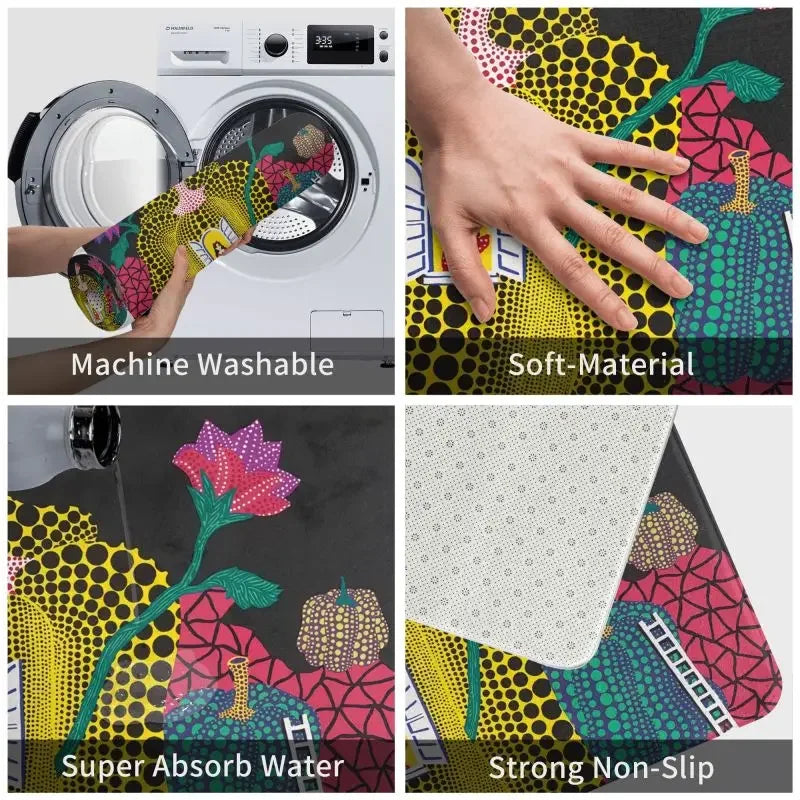 Navak Carpet Custom Yayoi Kusama Abstract Painting Doormat Non-Slip Entrance Bathroom Kitchen Door Floor Mat Garage Rug Carpet Footpad