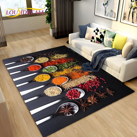 Navak Carpet Vegetable Grains Spice Fruit Seasoning Area Rug,Carpet Rug for Living Room Bedroom Sofa Doormat Kitchen Decor,Non-slip Floor Mat