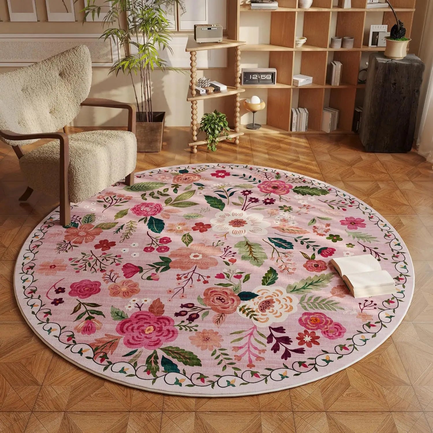 Navak Carpet Flower Pattern Rugs for Bedroom Home Fluffy Soft Rug Retro Round Living Room Decoration Carpet Thick Anti-slip Bedside Floor Mat