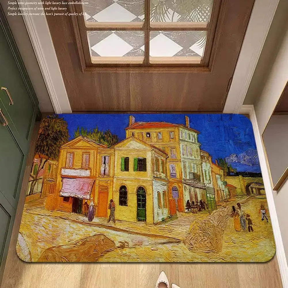 Navak Carpet Van Gogh Art Door Mat Wrinkle-Resistant Doormat Hallway Indoor Entrance Floor Decorative Washable Carpet Non-slip Easy Clean Rug