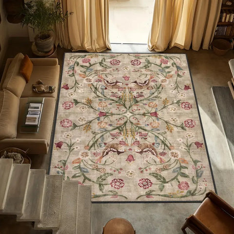Navak Carpet Boho Chic Turkish Traditional Floral Rug Washable Non-Slip Large Distressed Area Carpet for Living Room Bedroom Decor