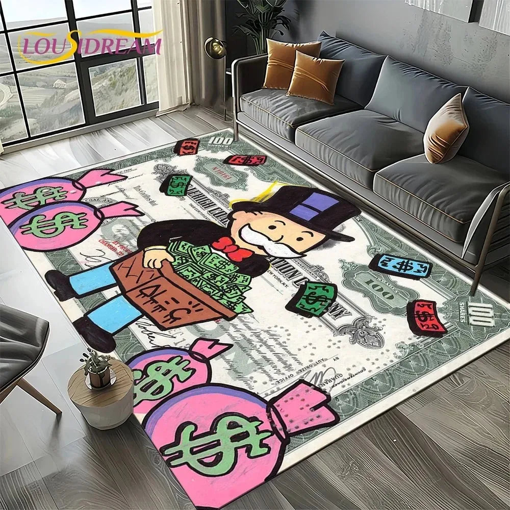 Navak Carpet 3D Rich Man Game Monopoly Dollar Cartoon Carpet Rug for Living Room Bedroom Home Sofa Decoration Kid Area Rug Non-slip Floor Mat