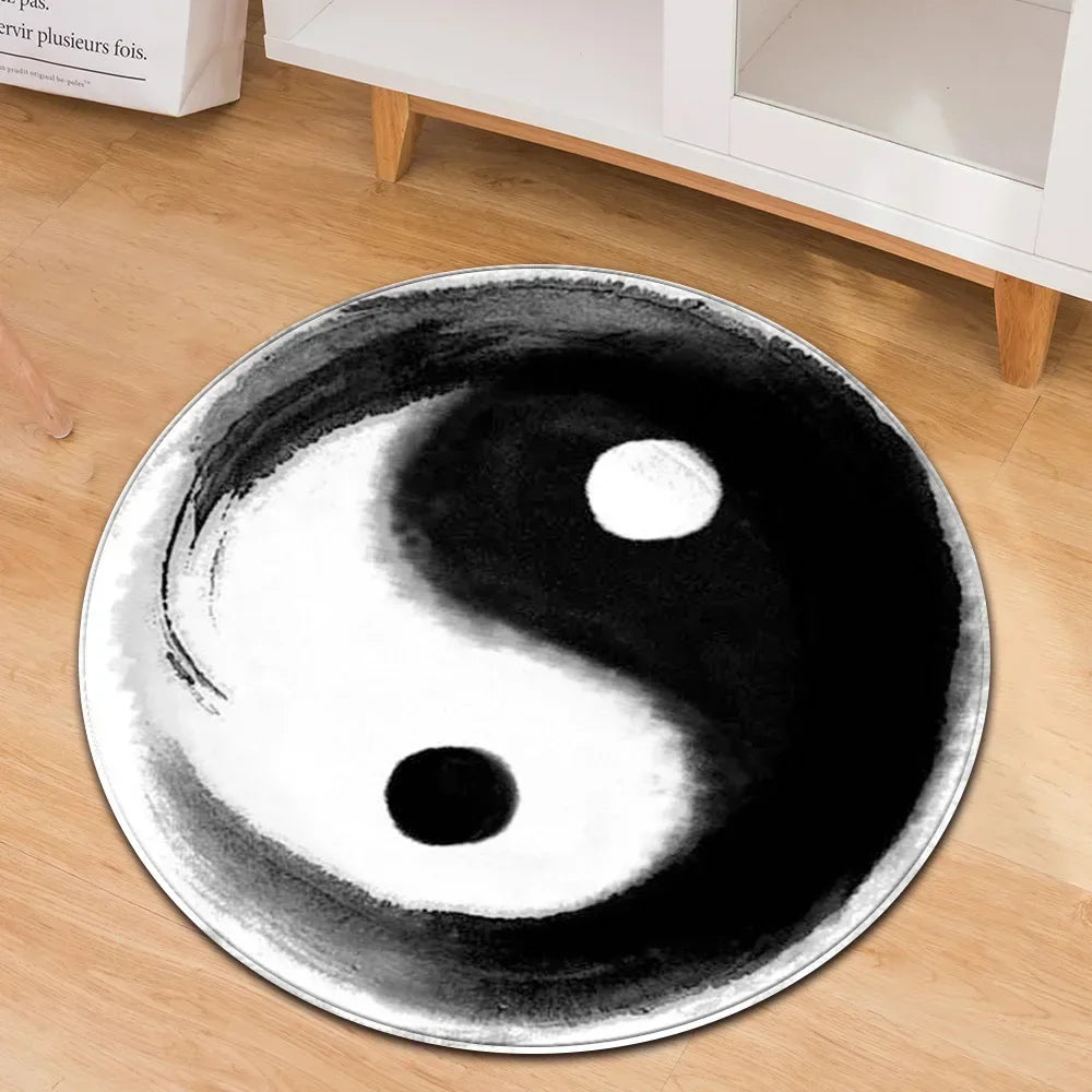 Navak Carpet Yin Yang Tai Chi Round Carpet Flower of Life Gym Carpets Circle Rug Indian Buddha Yoga Meditation Mats Non-slip Chair Mat Decor