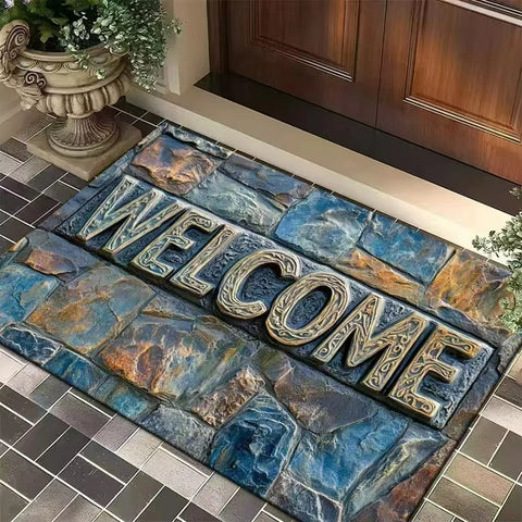 Navak Carpet Doormat Stone Welcome Theme Rug Home Decor Living Room Kitchen Garden Nonslip Entrance Floormat Machine-washable Hallway Doormat