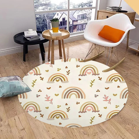 Navak Carpet Rainbow Round Carpet Washable Bedroom Rug Chair Swivel Floor Mat Bedroom Living Room Funny Children's Room Floor Mats