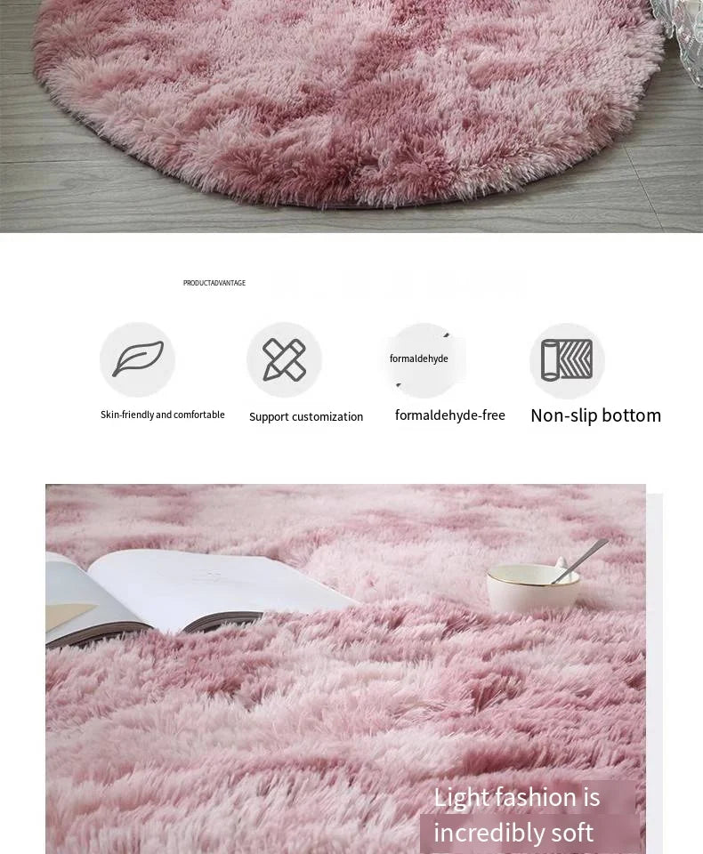 Navak Carpet Exclusive Picks Nordic ins thickened long hair tie-dyed silk hair carpet Modern simple oval bedroom bed rug, living room sofa rug