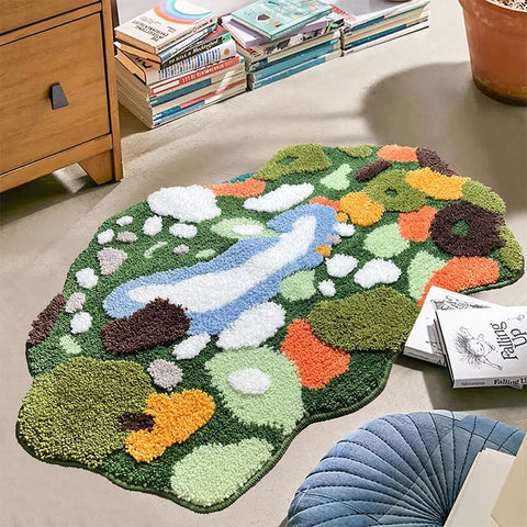 Navak Carpet Luxury Green Moss Style Turfting Rugs Irregular Moss Carpet Landscape Rug Patio Nordic Fluffy Bedside Area Rug Abstract Art Mat