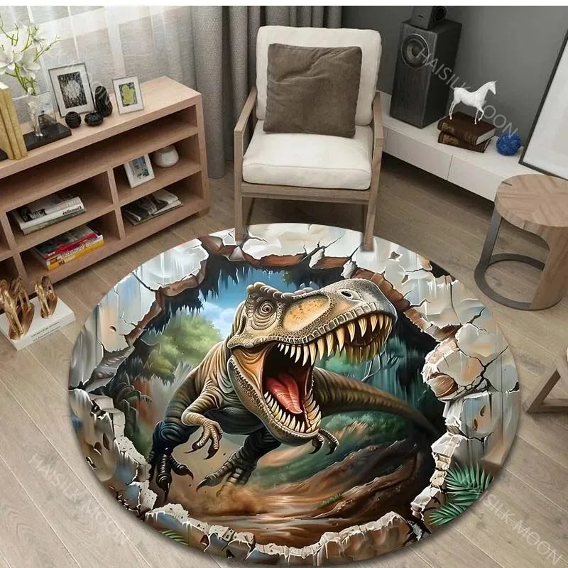 Navak Carpet 3D Dinosaur Print Round Rugs for Bedroom Area Floor Mats for Kids Room Bath Chair Mat Carpet Living Room Home Decor for Gifts