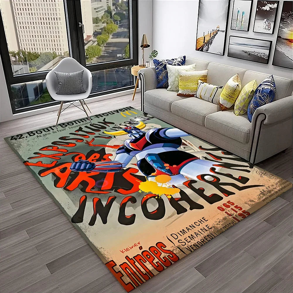 Navak Carpet 3D Cartoon UFO Robot Grendizer Anime Carpet Rug for Home Living Room Bedroom Sofa Doormat Decor,kids Area Rug Non-slip Floor Mat