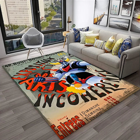 Navak Carpet 3D Cartoon UFO Robot Grendizer Anime Carpet Rug for Home Living Room Bedroom Sofa Doormat Decor,kids Area Rug Non-slip Floor Mat
