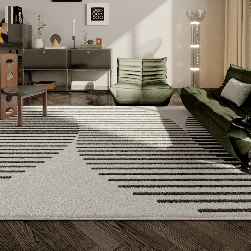 Navak Carpet French Simple Living Room Carpet Modern Light Luxury Plush Anti-slip Coffee Table Rug Home Decor Lines Bedroom Soft Floor Mat 러그