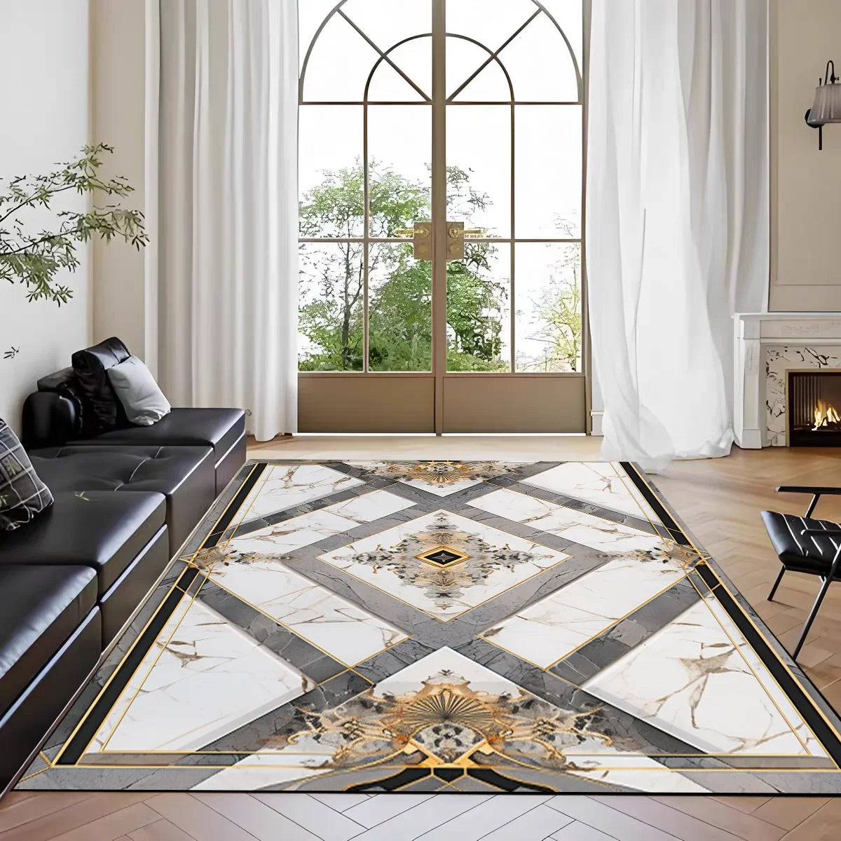 Navak Carpet Nordic Marble Print Area Rug for Living Room in Front of Sofa Non-Slip Modern Floor Mat for Bedroom