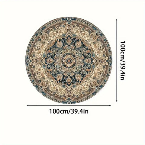 Navak Carpet 1pc Dark Persian Bohemian Round Mat square Crystal Velvet, Machine Washable, Durable Rubber Backing Luxury Carpet, Avail