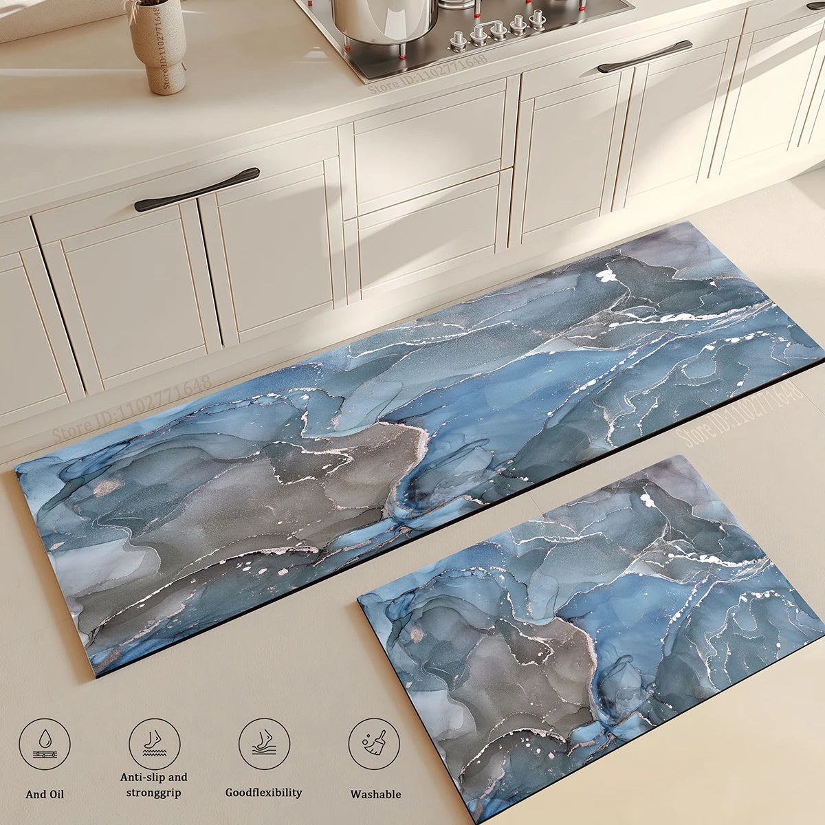 Navak Carpet Entrance Doormat Kitchen Carpet Bedroom Floor Balcony Decoration Long Rug Home Bath Door Hallway Anti-Slip Foot Mat Marble Rug
