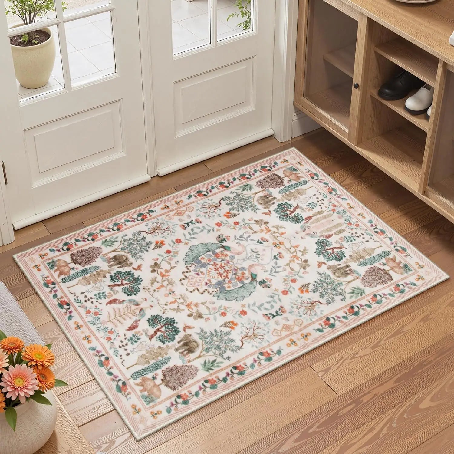 Navak Carpet Boho Floral Soft Blue Dining Room Rug, Non Slip Ultra Thin Stain Resistant Large Floor Carpet for Bedroom Home Office