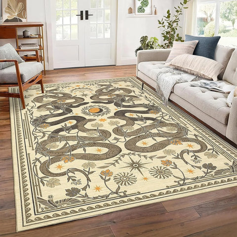 Navak Carpet Green Living Room Carpet Snake Carpets Machine Washable Non-slip Rug Retro Home Decoration Rugs for Bedroom Bedside Floor Mat
