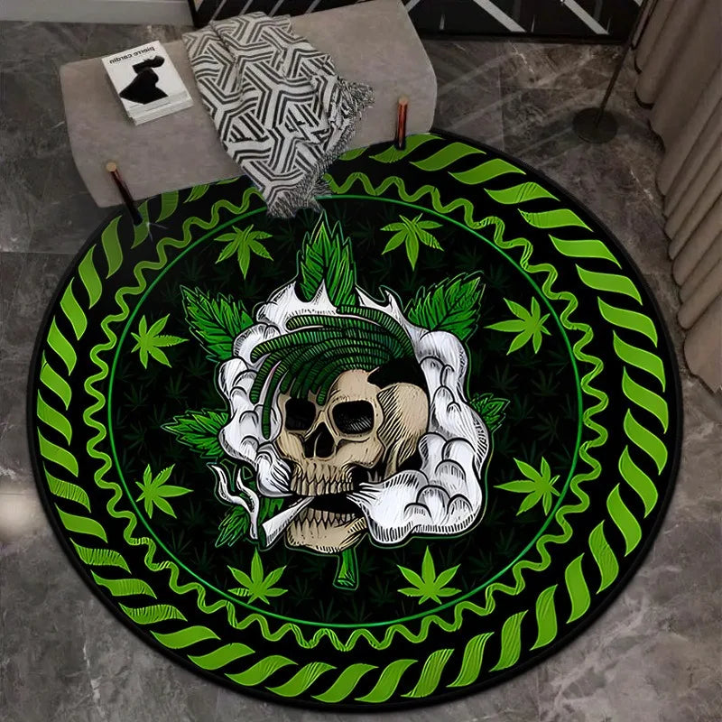 Navak Carpet Gothic Architecture Skull Carpet Round Living Room Home Floor Mat Halloween Festival Decoration Mat Blanket Home Decoration Gift