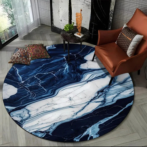 Navak Carpet Crystal Velvet 3D Luxury Marble Round Rug, Abstract Geometric Print Non-Slip Floor Mat for Living Room, Bedroom, Chair Decor