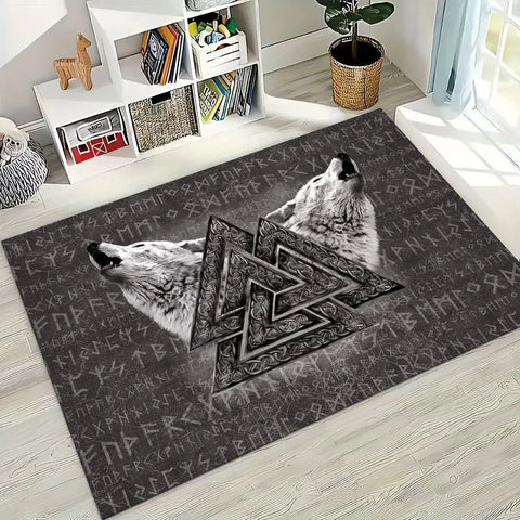 Navak Carpet Nordic Viking Warrior Symbol Valhalla Valknut Rune Moto Rug for Bedroom Living Room Sofa Home Doormat Decor,Non-slip Floor Mat