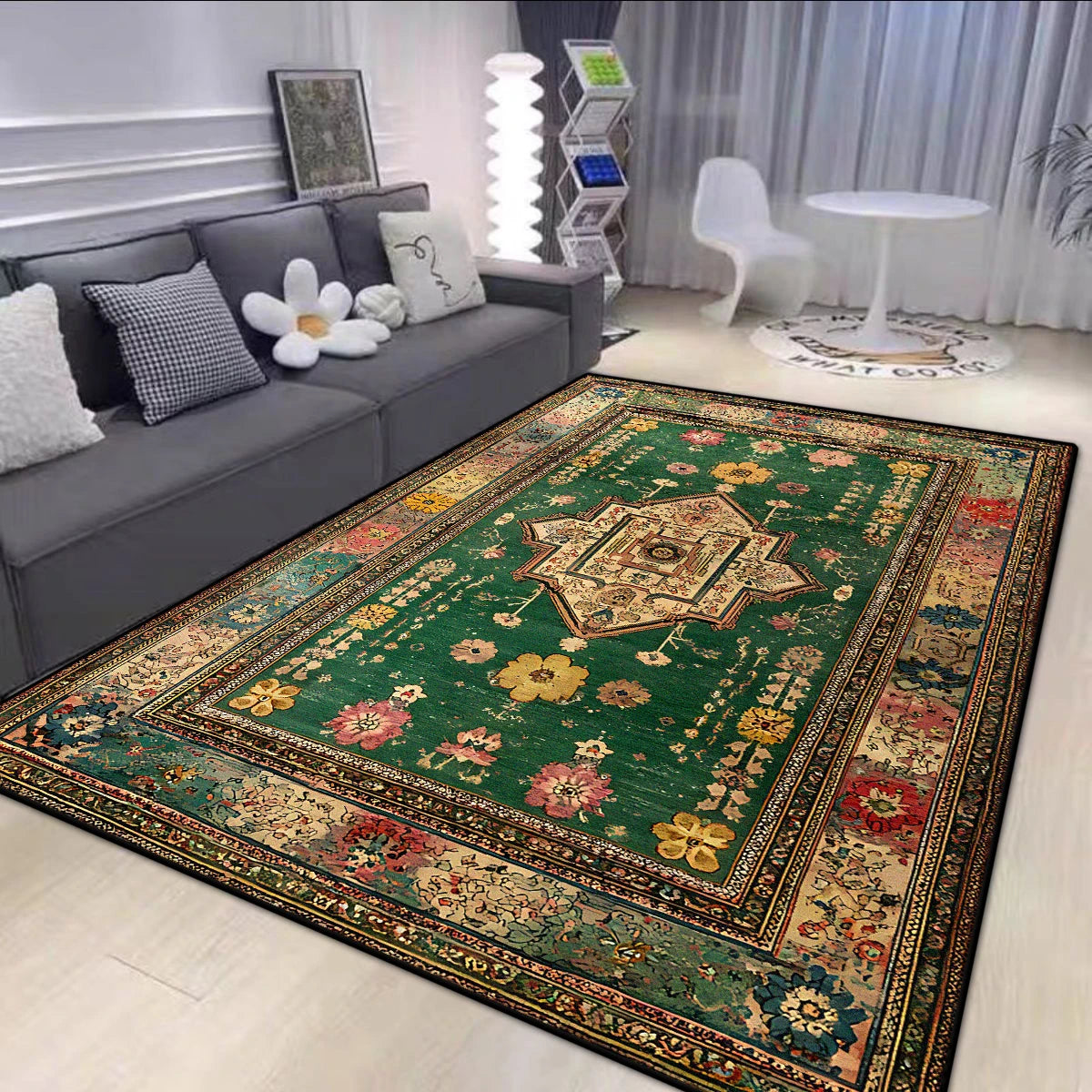 Navak Carpet  Persian Style Big Size Green Carpet Living Room Non-slip Easy Cleaning Coffee Tables Mat Soft Foldable Dining Room Decor Rug