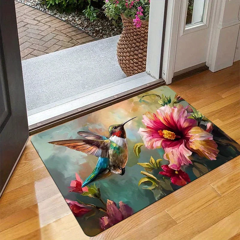 Navak Carpet Hummingbird Floral Doormat - Quick Dry Non-Slip Polyester Anti-Slip Mat, Perfect for Indoor/Outdoor Kitchen/Entrance