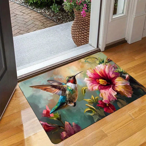 Navak Carpet Hummingbird Floral Doormat - Quick Dry Non-Slip Polyester Anti-Slip Mat, Perfect for Indoor/Outdoor Kitchen/Entrance