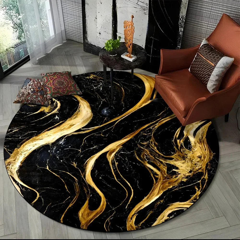 Navak Carpet Crystal Velvet 3D Luxury Marble Round Rug, Abstract Geometric Print Non-Slip Floor Mat for Living Room, Bedroom, Chair Decor
