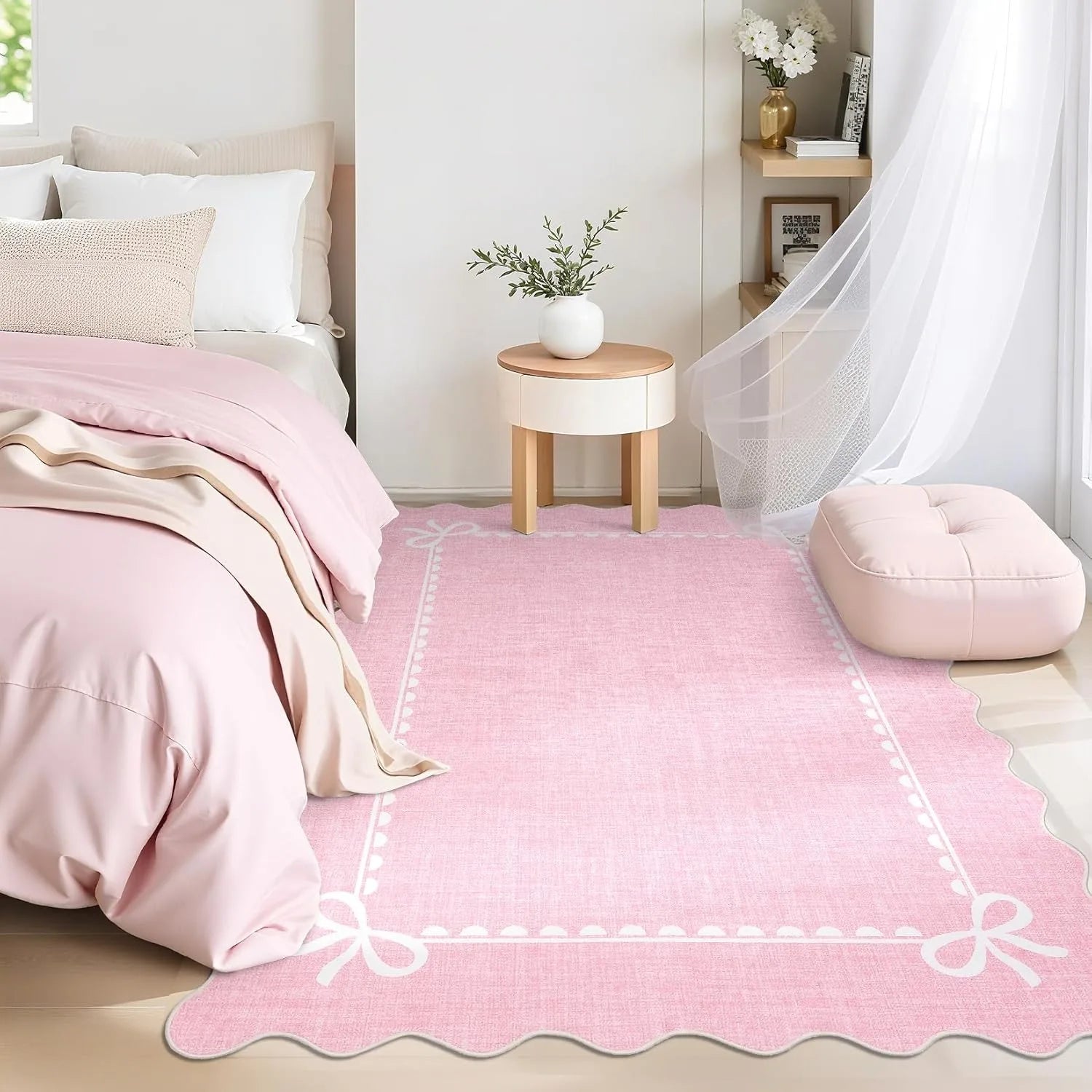 Navak Carpet Pink Carpet for Living Room Bedroom Bedside Floor Mats Long Strip Soft Plush Rugs Machine Washable Foldable Large Area Mat 거실카페트