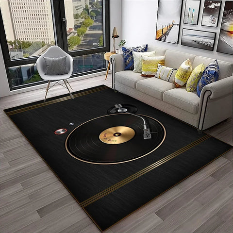Navak Carpet 3D Retro Vinyl Record Music Art Carpet Rug for Home Living Room Bedroom Sofa Doormat Decor,Kid Play Area Rug Non-slip Floor Mat