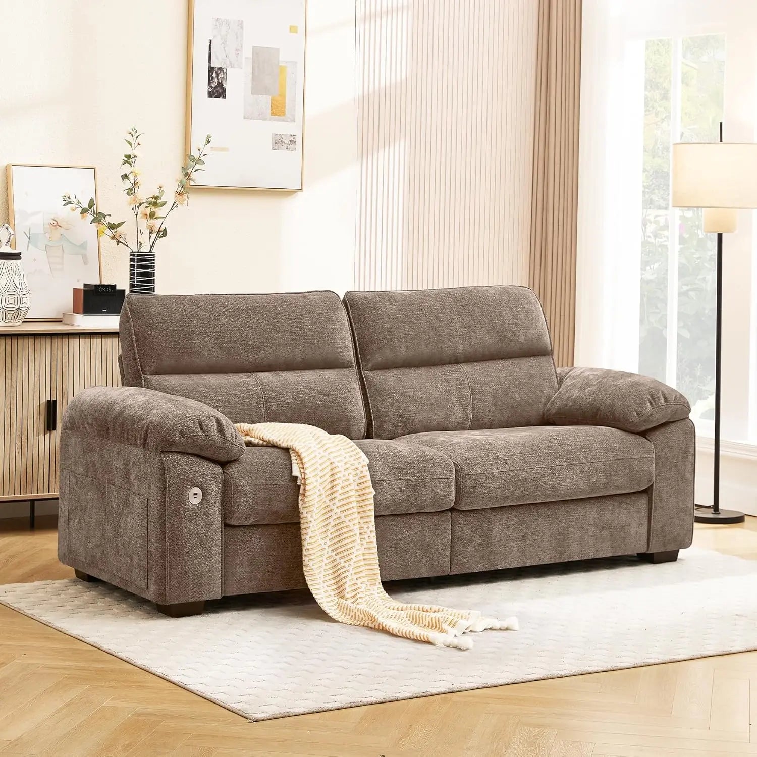 Navak Carpet 92" Modern Sofa for Living Room, Deep Seat Chenille Couch with Fast Charging Port & Removable Washable Cushions,Pillow-Armrest
