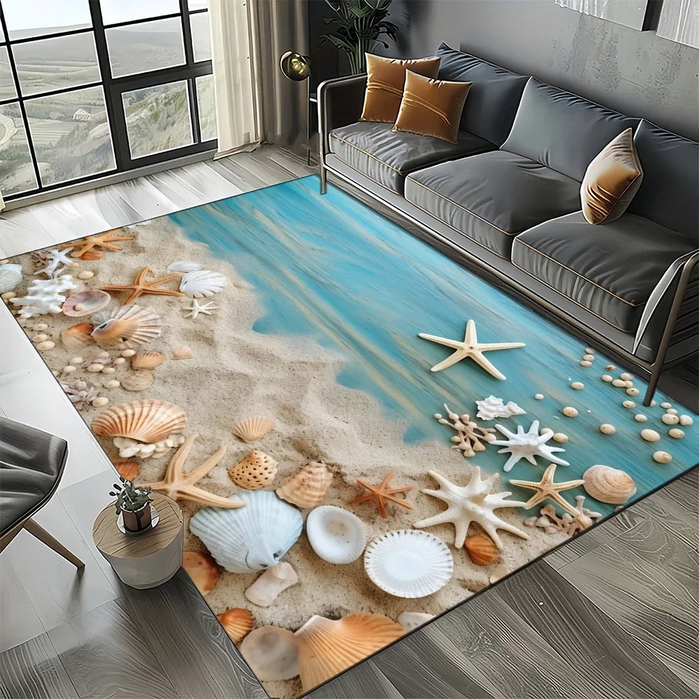 Navak Carpet 2025 New Starfish Beach Shell Sea Star Sand Carpet Rug for Living Room Bedroom Home Sofa Decoration,Kids play Non-slip Floor Mat
