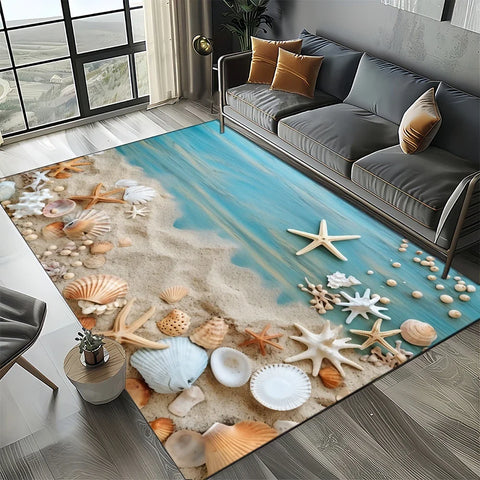 Navak Carpet 2025 New Starfish Beach Shell Sea Star Sand Carpet Rug for Living Room Bedroom Home Sofa Decoration,Kids play Non-slip Floor Mat