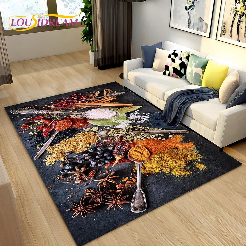 Navak Carpet Vegetable Grains Spice Fruit Seasoning Area Rug,Carpet Rug for Living Room Bedroom Sofa Doormat Kitchen Decor,Non-slip Floor Mat