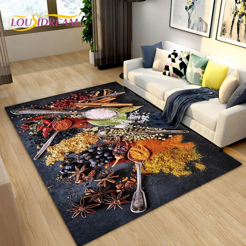 Navak Carpet Vegetable Grains Spice Fruit Seasoning Area Rug,Carpet Rug for Living Room Bedroom Sofa Doormat Kitchen Decor,Non-slip Floor Mat