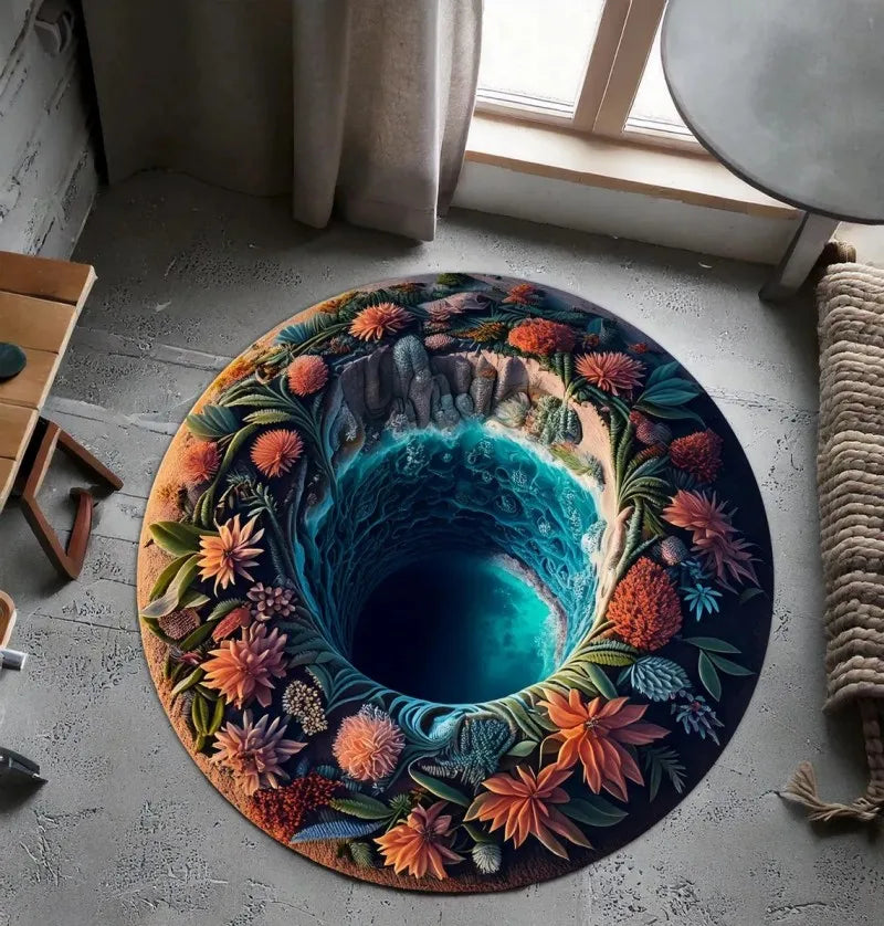 Navak Carpet 3D Vortex Print Round Rug Bedroom Carpet Living Room Nonslip Floor Mat Sofa Table Rugs for Home Girls Room Rug