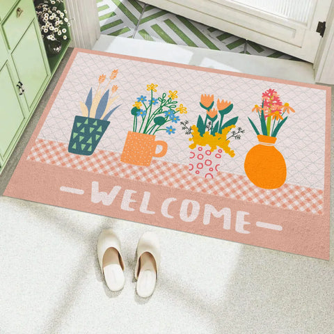 Navak Carpet Creative Small Fresh Cactus Plant Print Welcome Door Mat Square Cuttable Fluffy Carpet Rug Non-slip Entrance Mat for Home Decor