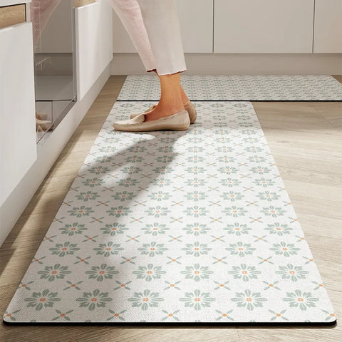 Navak Carpet Kitchen Floor Mat Anti-slip Oil-proof Erasable Carpet Leather PVC Waterproof Rug Beige Pattern Texture Home Decor Mats 주방 카펫