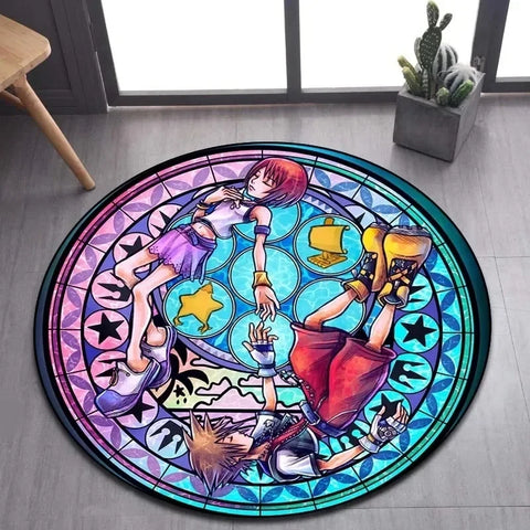 Navak Carpet Daily Picks DISNEY Kingdom Hearts Cartoon Pattern Area Rug Round Floor Mat Kid Living Room Carpet Bathroom Kitchen Doormat Decorate