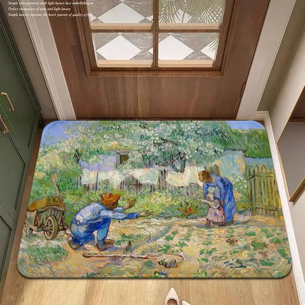 Navak Carpet Van Gogh Art Door Mat Wrinkle-Resistant Doormat Hallway Indoor Entrance Floor Decorative Washable Carpet Non-slip Easy Clean Rug
