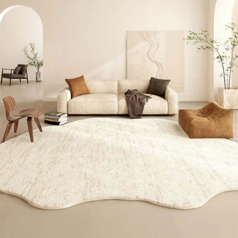 Navak Carpet French Cream Style Carpets for Living Room Irregular Shape Bedroom Decor Line Carpet Fluffy Soft Plush Rug Thick Washable Mat